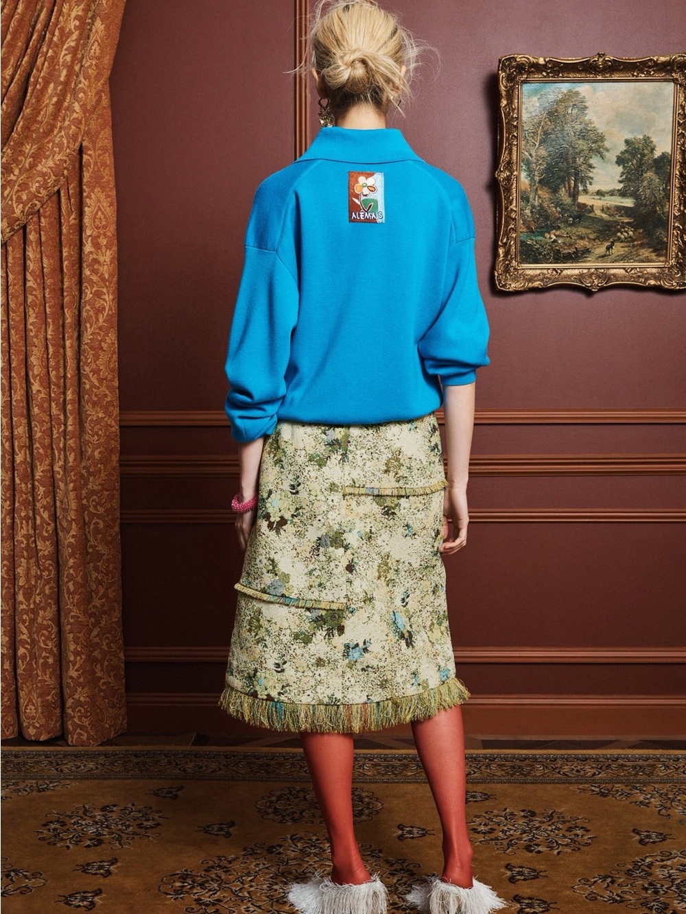 Alemais Whitney Skirt Floral Tweed Fringe Midi Skirt, 6 8 10 12 - Picture 2 of 10